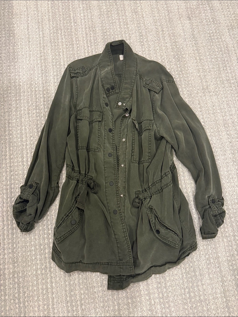 LOFT Olive Utility Jacket with Drawstring Waist